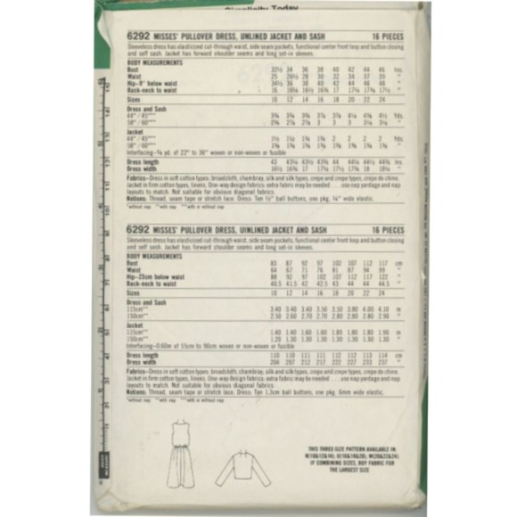 Vintage ©1983 Simplicity 6292 Pattern - Pullover Dress, Unlined Jacket & Sash - Picture 2 of 2